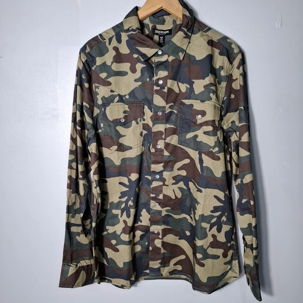 True Religion Mens Size M Western Camo Pearl Snap Long Sleeve Shirt MSRP $89 NWT